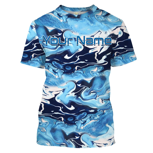Sea wave camo Fishing Custom UV Long Sleeve Fishing Shirts, Saltwater Fishing Shirts - IPHW876