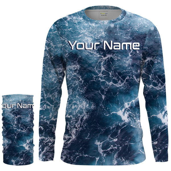 Sea camo Fishing Custom UV Long Sleeve Fishing Shirts, Saltwater Fishing Shirts - IPHW877