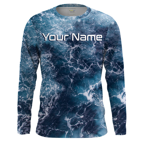 Sea camo Fishing Custom UV Long Sleeve Fishing Shirts, Saltwater Fishing Shirts - IPHW877