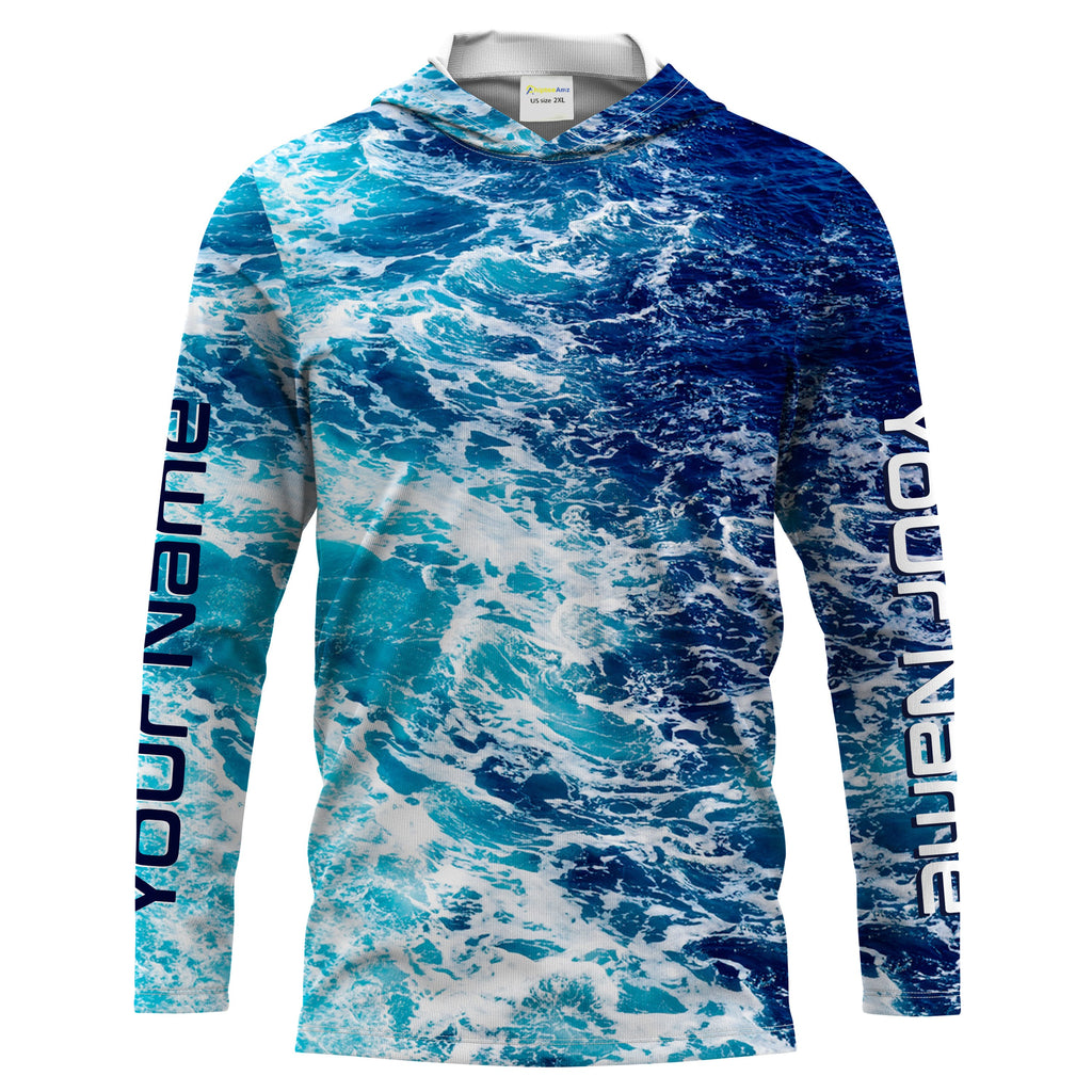 Custom Saltwater Long Sleeve Fishing Shirts UV Protection, Sea Wave Camo Fishing Shirts - IPHW878 Kid Long Sleeves UPF / S