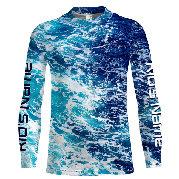 Custom Saltwater Long sleeve Fishing Shirts UV Protection, Sea wave camo Fishing Shirts - IPHW878