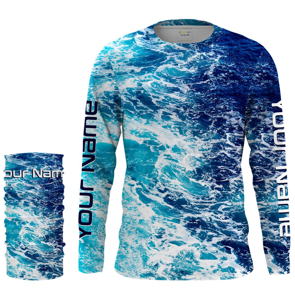 Custom blue spiral tie dye Long sleeve performance Fishing Shirts