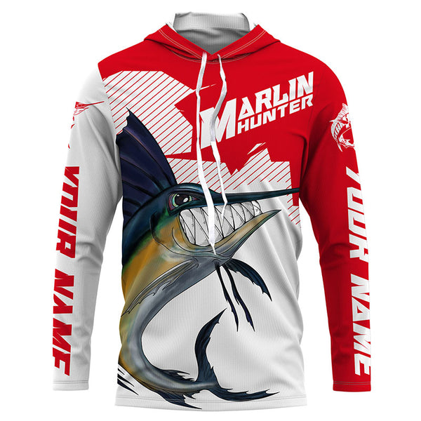 Marlin hunter Fishing jerseys, Custom Angry Marlin Long sleeve performance Fishing Shirts |red IPHW3405