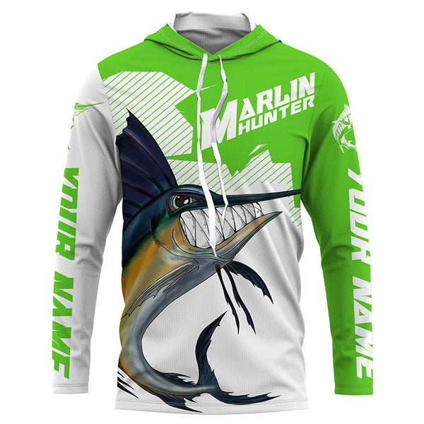 Marlin hunter Fishing jerseys, Custom Angry Marlin Long sleeve performance Fishing Shirts |green IPHW3406