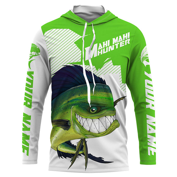 Mahi Mahi hunter Fishing jerseys, Custom Angry Mahi Long sleeve performance Fishing Shirts |green IPHW3409