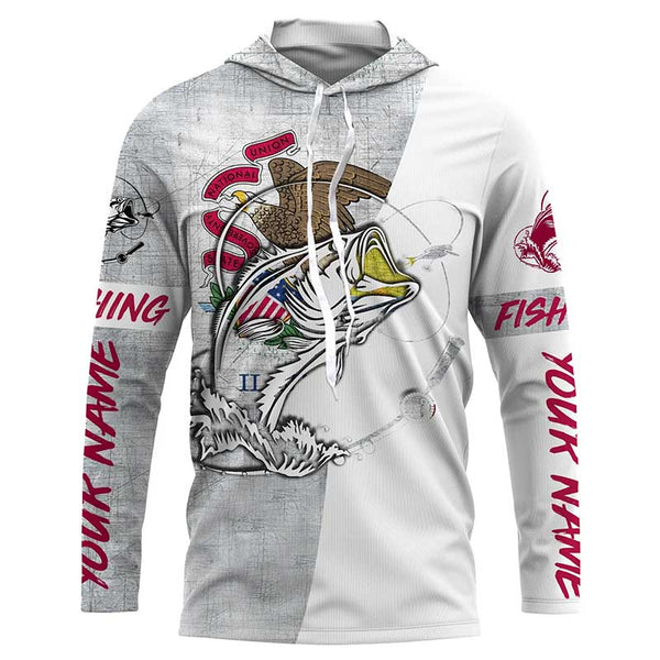 Illinois Bass Fishing tattoo Custom Long sleeve Fishing Shirts, IL Bass Fishing gifts IPHW3542
