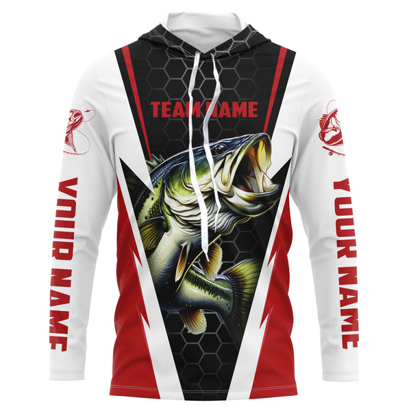 Custom Bass Fishing jerseys for Fishing team, Largemouth Bass Long sleeve Fishing Shirts | red IPHW3549