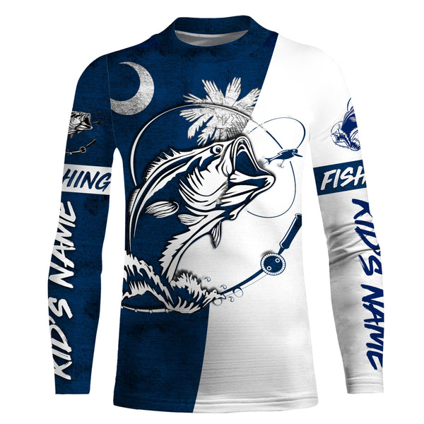 South Carolina Bass Fishing SC Flag Custom Long Sleeve Fishing Shirts, Bass fishing jerseys IPHW2928