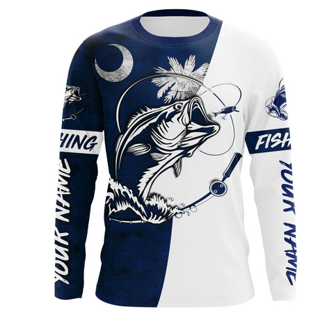 South Carolina Bass Fishing SC Flag Custom Long Sleeve Fishing Shirts, Bass fishing jerseys IPHW2928
