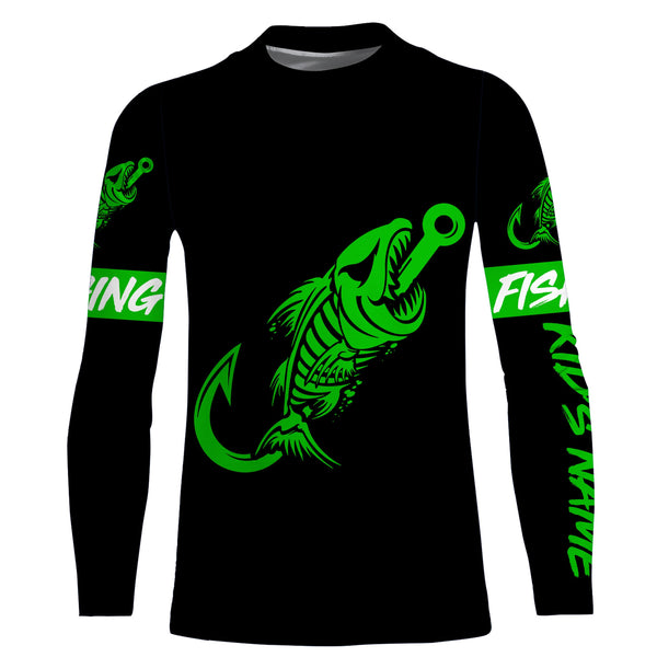 Customized green black Fish hook skull reaper sun protection performance long sleeve fishing jerseys NQS3550