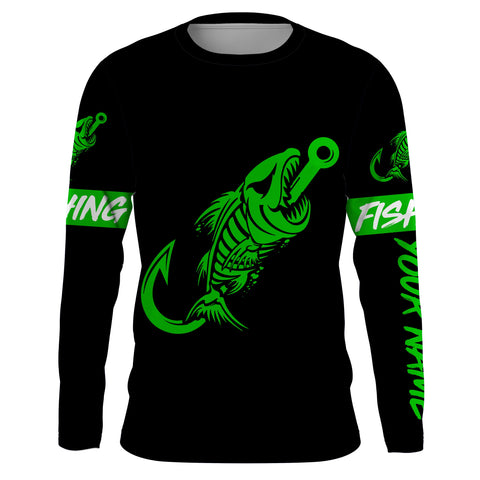 Customized green black Fish hook skull reaper sun protection performance long sleeve fishing jerseys NQS3550