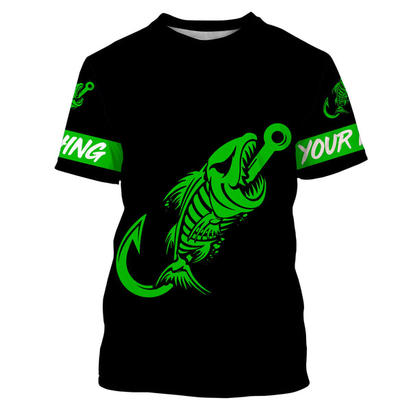 Customized green black Fish hook skull reaper sun protection performance long sleeve fishing jerseys NQS3550