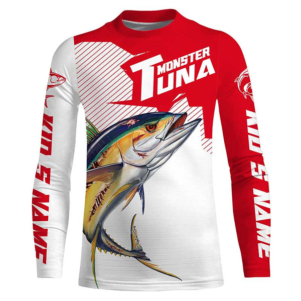 Monster Tuna Fishing jerseys, Yellowfin Tuna fish skull Custom Long sleeve Fishing Shirts | red IPHW3531