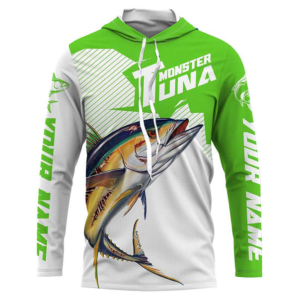 Monster Tuna Fishing jerseys, Yellowfin Tuna fish skull Custom Long sleeve Fishing Shirts | green IPHW3533