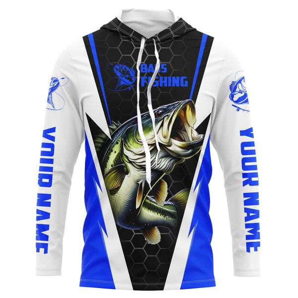 Personalized Bass Fishing jerseys, Bass Fishing Long Sleeve Fishing tournament shirts | blue IPHW3401