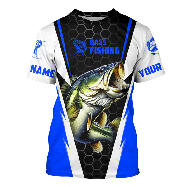Personalized Bass Fishing jerseys, Bass Fishing Long Sleeve Fishing tournament shirts | blue IPHW3401