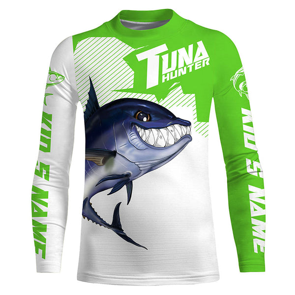 Bluefin Tuna hunter Fishing jerseys, Custom Angry Tuna Long sleeve performance Fishing Shirts |green IPHW3403