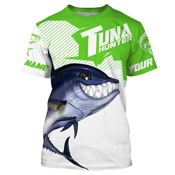 Bluefin Tuna hunter Fishing jerseys, Custom Angry Tuna Long sleeve performance Fishing Shirts |green IPHW3403