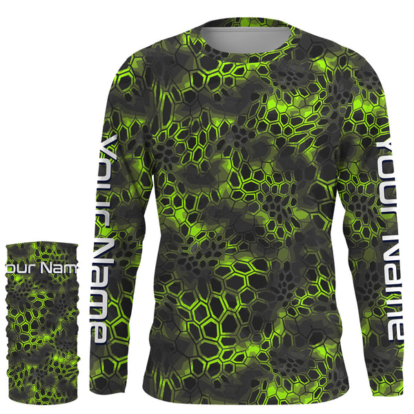 Green camo Custom Long Sleeve performance Fishing Shirts, UV Protection Fishing jerseys - IPHW2210