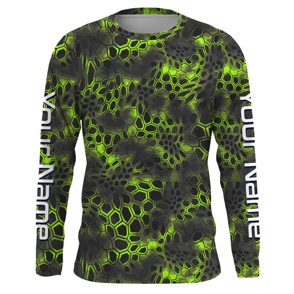 Green camo Custom Long Sleeve performance Fishing Shirts, UV Protection Fishing jerseys - IPHW2210