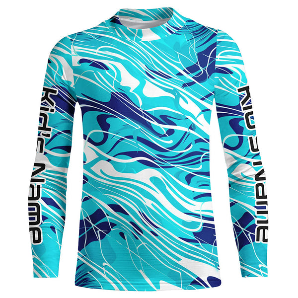 Custom Saltwater Long Sleeve Fishing Shirts Uv Protection, Sea Wave Camo Fishing Shirts IPHW5862