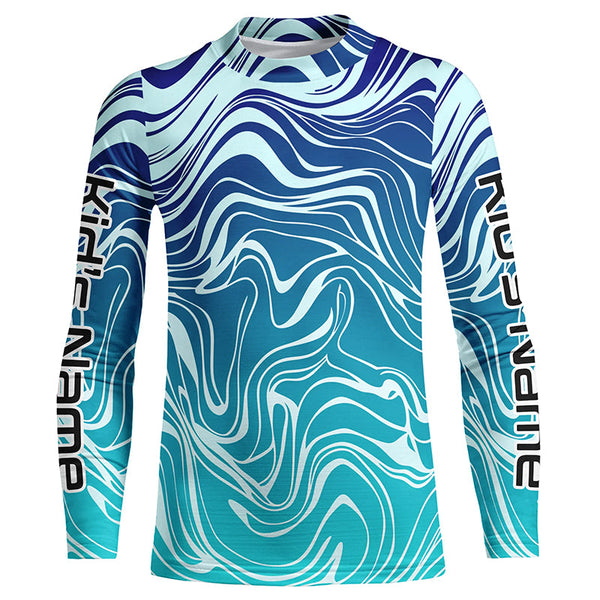 Blue Water Camo Custom Long Sleeve Performance Fishing Shirts, Sun Protection Fishing Jerseys IPHW5863