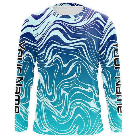 Blue Water Camo Custom Long Sleeve Performance Fishing Shirts, Sun Protection Fishing Jerseys IPHW5863