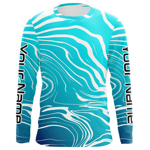 Custom Blue Water Camo Long Sleeve Performance Fishing Shirts For