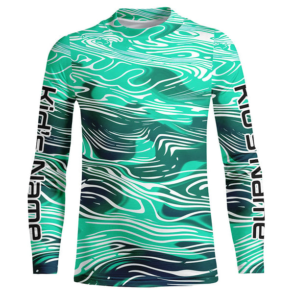 Green Water Camo Custom Long Sleeve Tournament Fishing Shirts, Uv Protection Fishing Jerseys IPHW5867