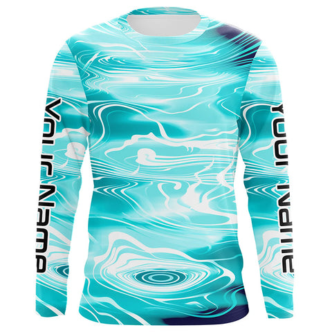 Blue Water Camo Custom Long Sleeve Performance Fishing Shirts, Sun Protection Fishing Jerseys IPHW5872