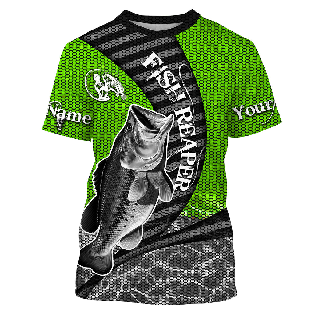 Myfihu Personalized Bass Fishing Jerseys, Bass Fishing Long Sleeve Fishing Tournament Shirts | Green IPHW1862, Long Sleeves UPF + Face Shield / S