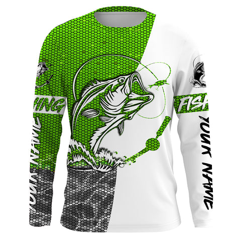 Personalized Bass Fishing jerseys, Bass Fishing Long Sleeve Fishing tournament shirts | green - IPHW1866