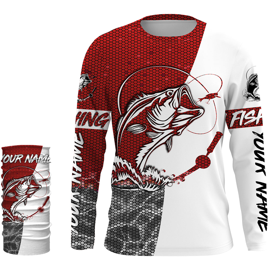 Personalized Bass Fishing Jerseys, Bass Fishing Long Sleeve Fishing Tournament Shirts | Red - IPHW1867 Long Sleeves UPF / 3XL