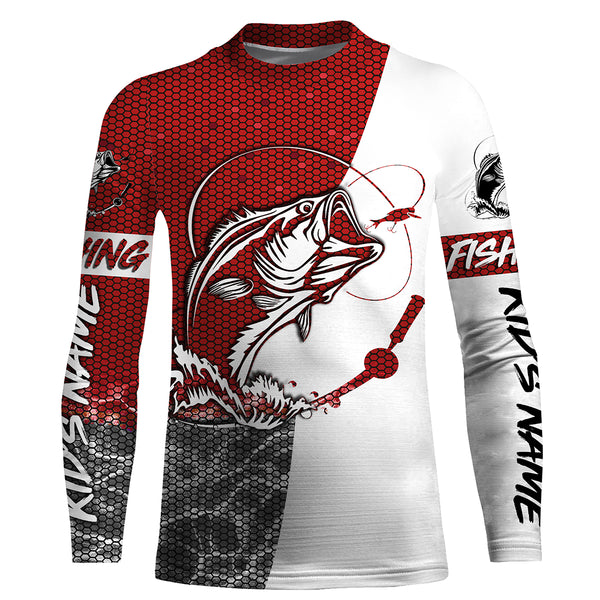 Personalized Bass Fishing jerseys, Bass Fishing Long Sleeve Fishing tournament shirts | red - IPHW1867
