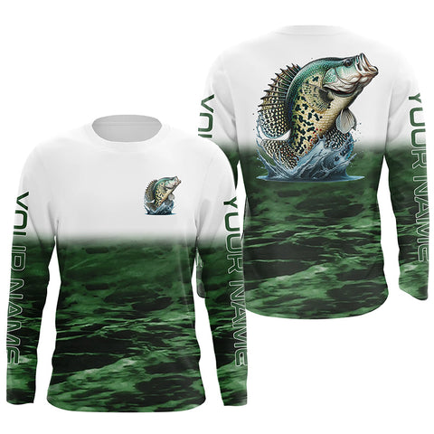 Personalized Crappie Fishing Long Sleeve Tournament Shirts, Crappie Fishing Jerseys | Green IPHW6035