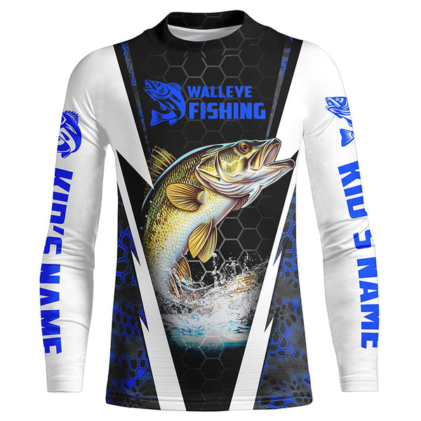 Custom Walleye Fishing Jerseys, Walleye Long Sleeve Tournament Fishing Shirts | Blue Camo IPHW5713
