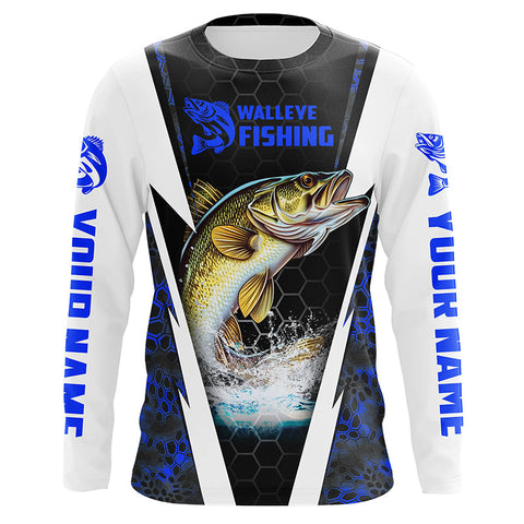 Custom Walleye Fishing Jerseys, Walleye Long Sleeve Tournament Fishing Shirts | Blue Camo IPHW5713