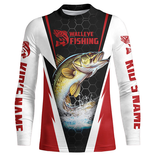 Custom Walleye Fishing Jerseys, Walleye Long Sleeve Tournament Fishing Shirts | Red IPHW5714