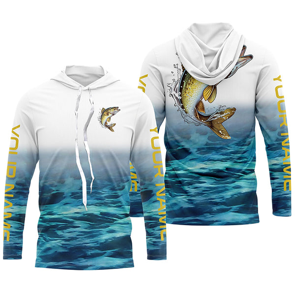 Custom Walleye Fishing Jerseys, Walleye Long Sleeve Performance Fishing Shirts | Blue IPHW5717