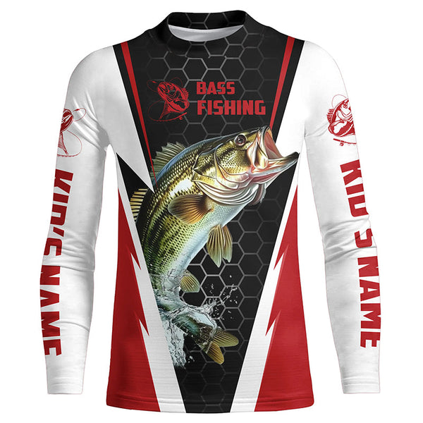 Personalized Bass Fishing Jerseys, Bass Fishing Long Sleeve Fishing Tournament Shirts | Red IPHW5725