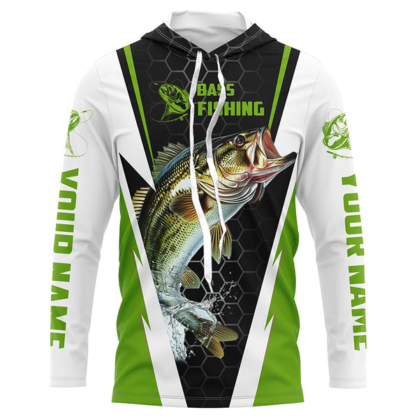 Personalized Bass Fishing Jerseys, Bass Fishing Long Sleeve Fishing Tournament Shirts | Green IPHW5727