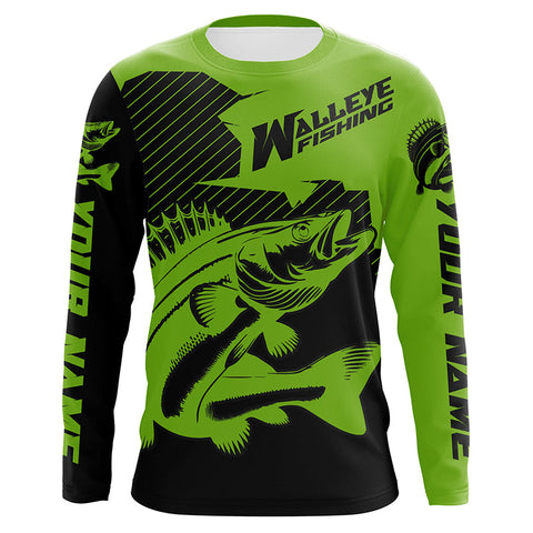 Custom Walleye Fishing Jerseys, Walleye Fishing Long Sleeve Fishing Tournament Shirts | Green IPHW5728