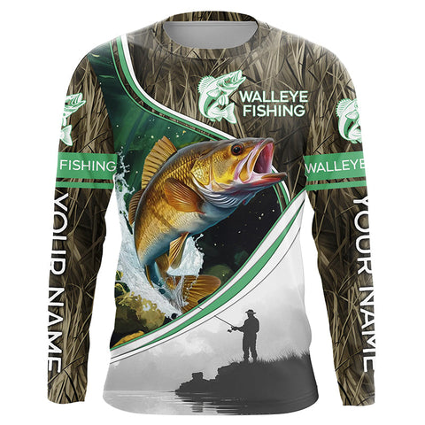 Personalized Walleye Uv Protection Long Sleeve Fishing Shirts, Walleye Tournament Fishing Shirts IPHW5744