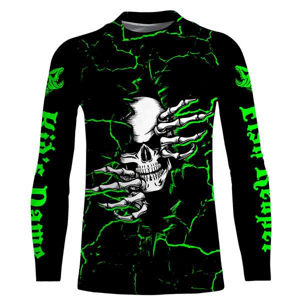 Fishing skull Fish reaper Custom Long sleeve performance Fishing Shirts | green IPHW3128