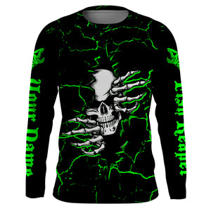 Fishing skull Fish reaper Custom Long sleeve performance Fishing Shirts | green IPHW3128