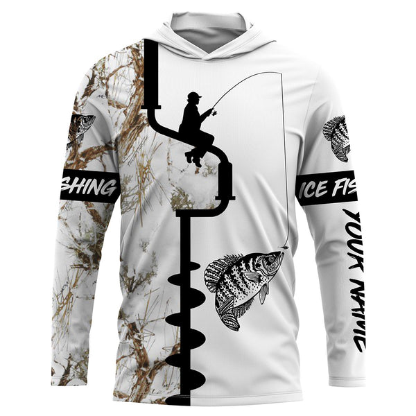 Ice fishing Crappie camo UV Custom Long Sleeve performance Fishing Shirts for men, women and kids - IPH2078