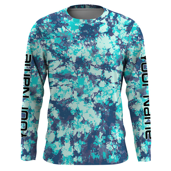 Custom Blue Tie dye camo UV Long Sleeve performance Fishing Shirts, personalized Fishing jerseys - IPHW1708