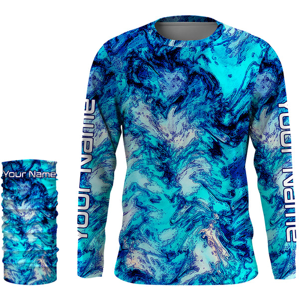 Blue camo Custom UV Long Sleeve performance Fishing Shirts, personalized Fishing gifts - IPHW1709