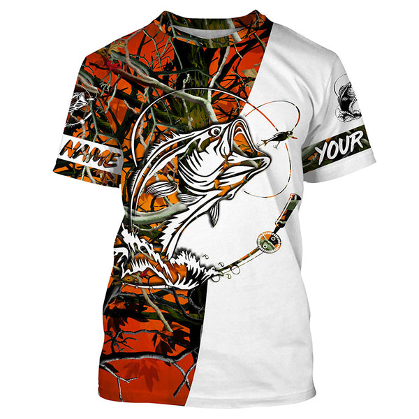 Bass Fishing Custom Long sleeve performance Fishing Shirts, Largemouth Bass Shirts | orange camo IPHW3575