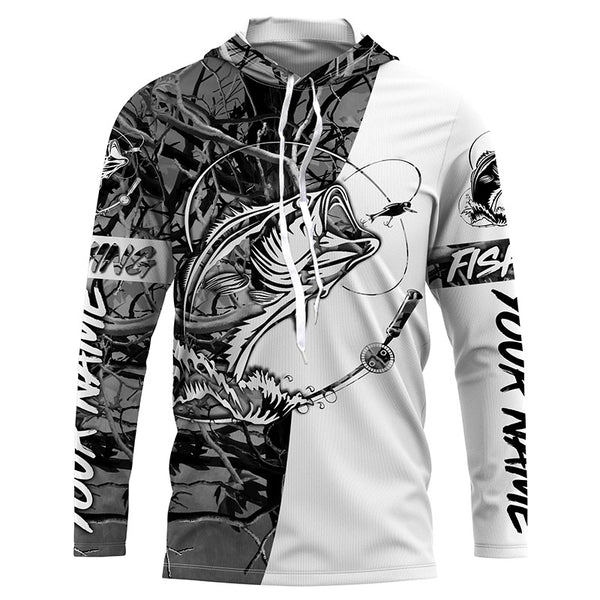 Bass Fishing Custom Long sleeve performance Fishing Shirts, Largemouth Bass Shirts | gray camo IPHW3576